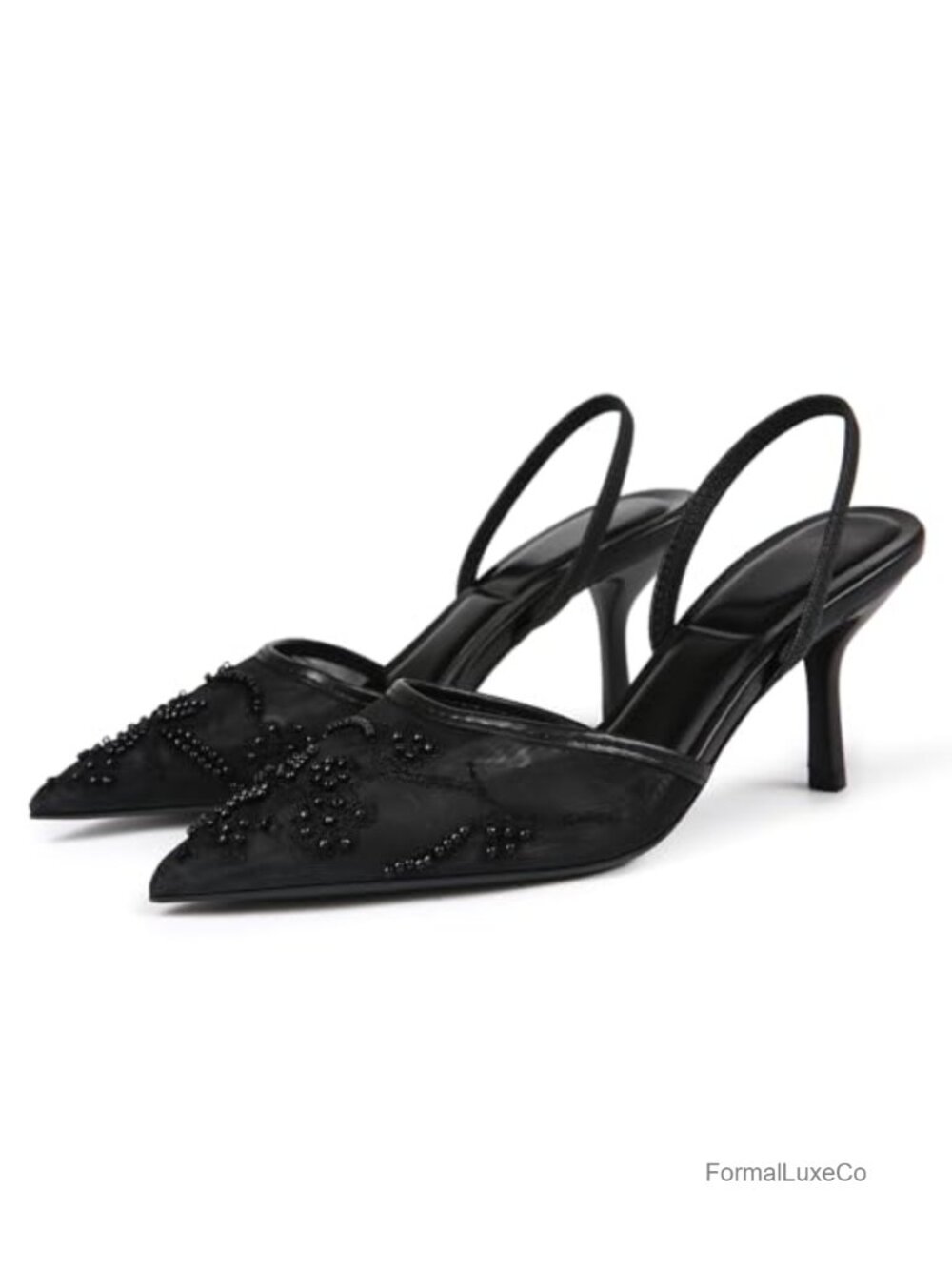 Cantianshu Women's Mesh Slingback Pumps Kitten Heel Pointed Toe Ankle Strap